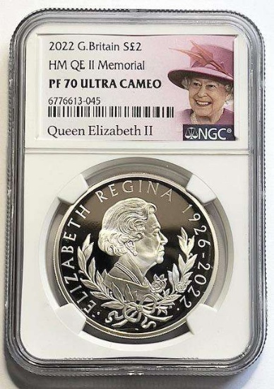 2022 G. Britain Memorial 1 ozt Silver PF70 Ultra Cameo 2 Pounds