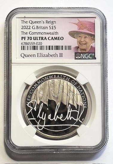 2022 G. Britain Common Wealth 1 ozt Silver PF70 Ultra Cameo 5 Pounds