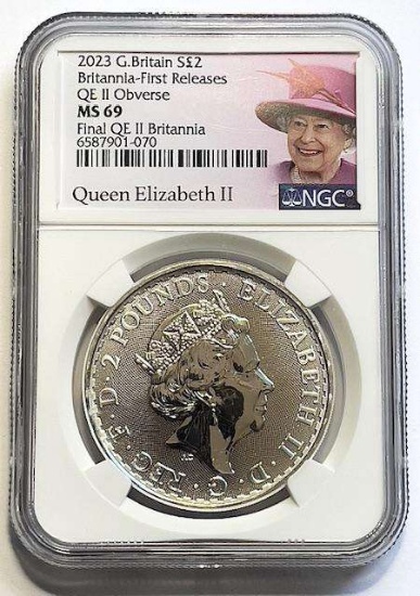 2023 G. Britain Britannia First Releases $2 NGC MS69 1 ozt .999 Silver