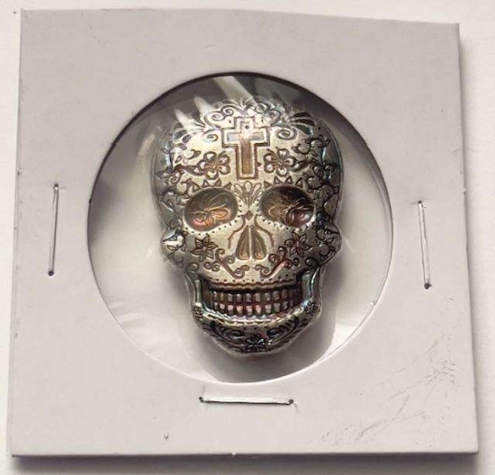 Monarch Metals Day of the Dead Sugar Skull Poured 2 ozt .999 Silver