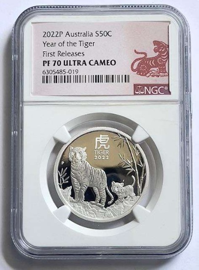 2022 Australia Year of the Tiger 1/2 ozt .9999 Silver 50C NGC PF70 Ultra Cameo First Releases