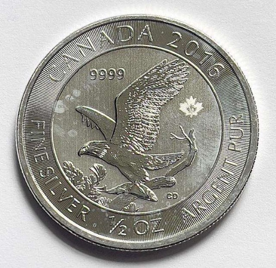 2016 Canada $2 Bald Eagle 1/2 ozt .9999 Silver