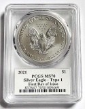 2021 American Silver Eagle PCGS MS70 Type-1 First Day of Issue
