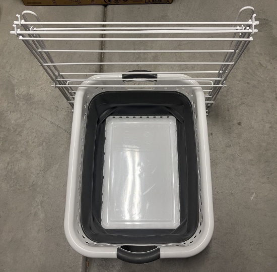 LARGE LAUNDRY BASKET AND FOLD UP CLOTH DRYING RACK