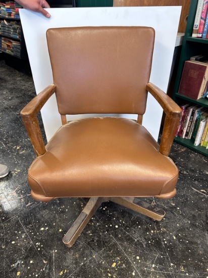 Tan Leather Swivel Chair CAME OUT OF OLD BANK FROM 1950'S