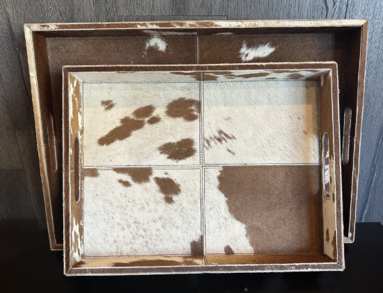 SET OF COWHIDE DECORATIVE SERVING TRAYS Taxidermy