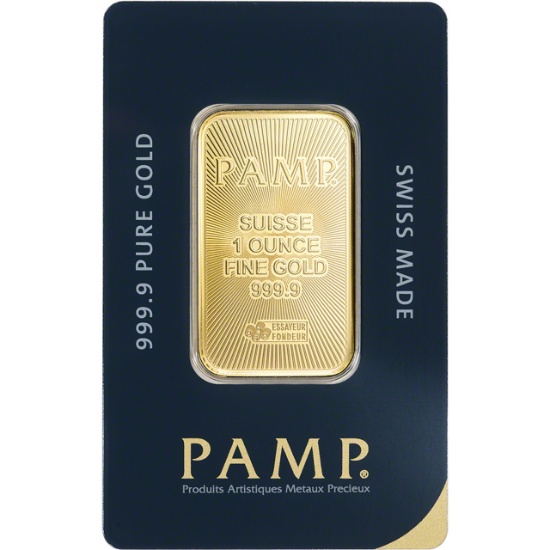 1 oz Gold Bar - PAMP Suisse - 999.9 Fine in Sealed Assay