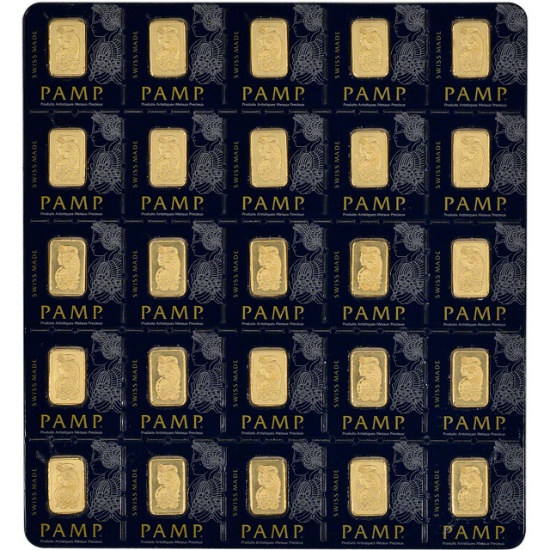 25x1 gram Gold Bar - PAMP Suisse - Fortuna - 999.9 Fine in Sealed Assay