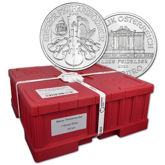 2023 Austria Silver Philharmonic 1 oz 1.5 Euro Mint Sealed 500 Coin Monster Box