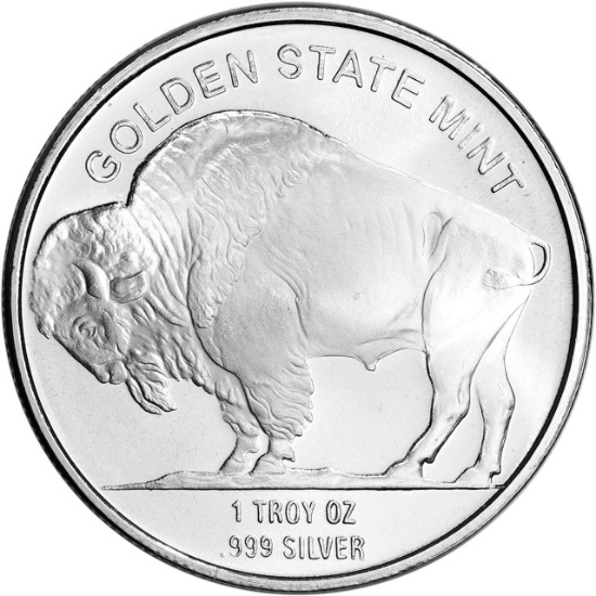 1 oz. Golden State Mint Silver Round Buffalo Design .999 Fine