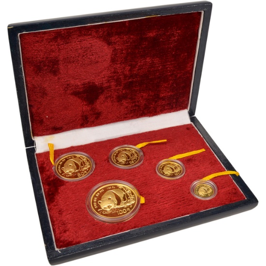 5 pc 1987 P China Gold Panda Proof Coin Set - Complete with OGP & COA