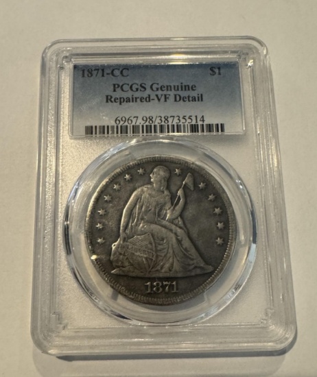 1871-CC $1 PCGS GENUINE REPAIRED-VF DETAIL