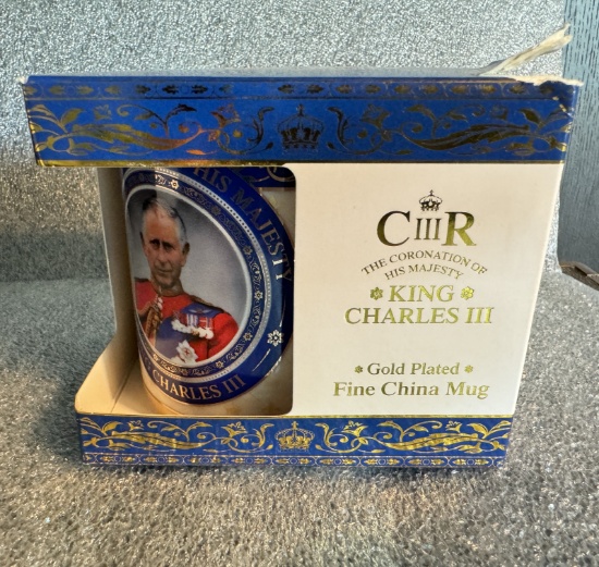 KING CHARLES III CORONATION MUG - GOLD PLATED PRESENTATION GIFT BOX