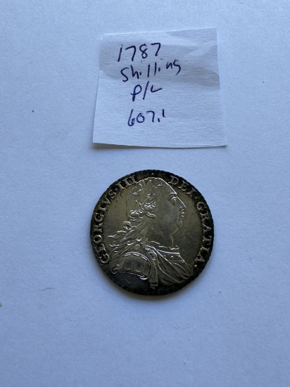 1787 GEORGE III SILVER SHILLING COIN