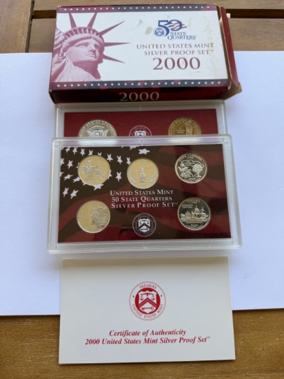 2000 50 STATE QUARTERS SILVER PROOF SET COINS - U.S MINT CERTIFCATE OF AUTHENTICITY