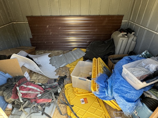 Lot of useful items, storage boxes, roof tile panel and tools