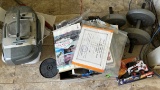 Lot of mixed items including a tape recorder, magazines and free weights