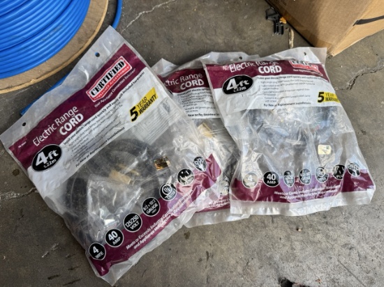 Lot of 3 New Electric Range Cords, 4ft, 125/250Volt with Hardware
