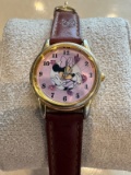 Disney Minnie Mouse Watch MU0666 – Pink Dial, Brown Leather Band