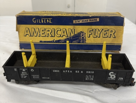 American Flyer 911 Chesapeake & Ohio Gondola with Pipe Load– Vintage Miniature Train Car Collectible