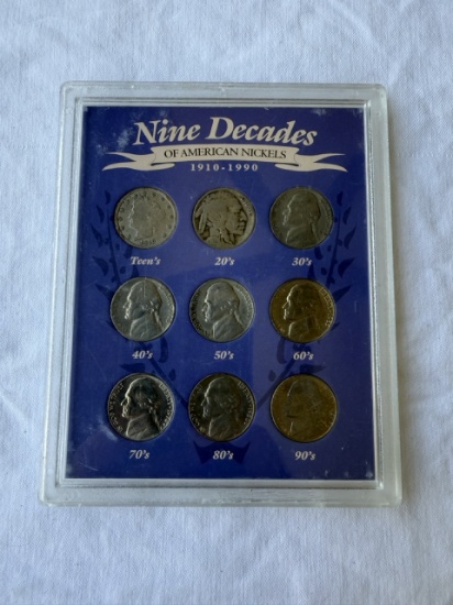 1910-1990 Nine Decades of American Nickels Coin Set - Certificated