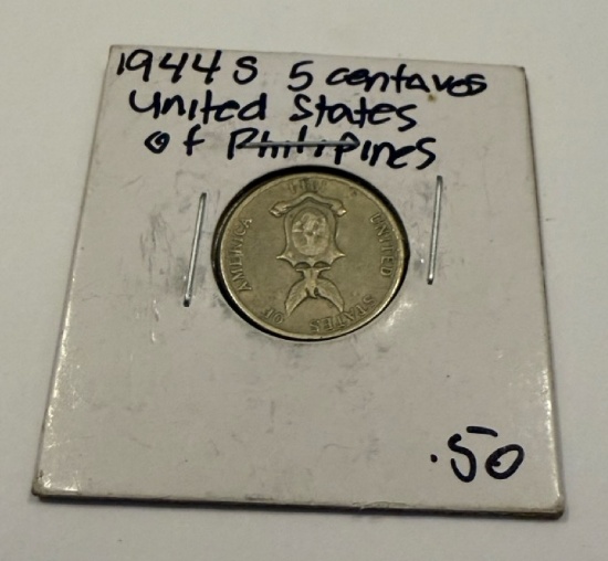 1944-S Philippines 5 Centavos Coin – World War II Era Collectible