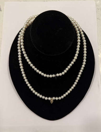 Double Stranded Pearl and 10k Gold Bead Necklace