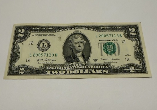 2007 A $2 Two Dollars Federal Reserve Note – Green Seal