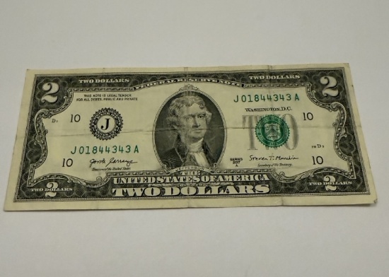 2007 A $2 Two Dollars Federal Reserve Note – Green Seal