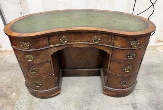 Antique Victorian Kidney-Shaped Wood Desk