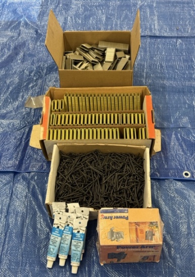 Lot of Bostitch Staples, Allen Wrench Set, Power Arm Space Saving System & Pipe Joint Compound Set