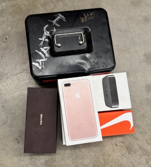 Lot of Tech & Accessory Items – Apple TV,, Tom Ford Empty Sunglasses Box & Metal Cash Box