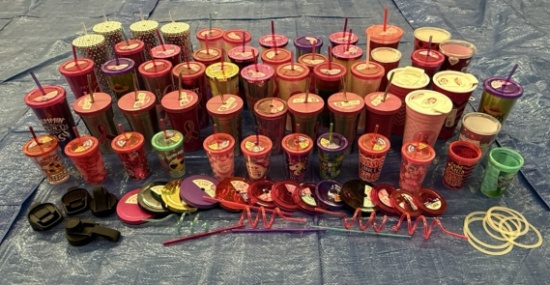 Large Lot of Colorful Tumbler Cups with Flip Straw Lids