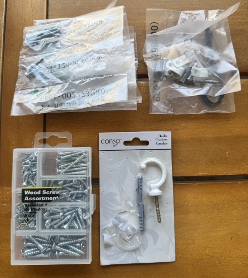 Set of Screws, Wood Screws, Hooks, and More
