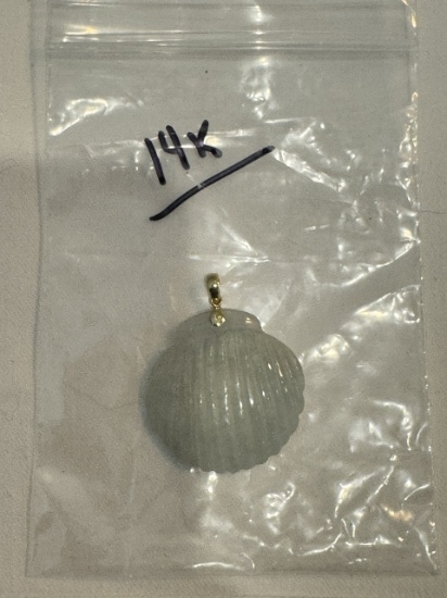 14 Karat Gold, Seashell, And Pearl Pendant
