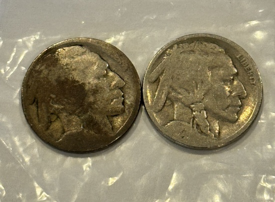 Set of 2 Indian Head 5 Cent Buffalo Nickel, Type 2 (1913-1938)