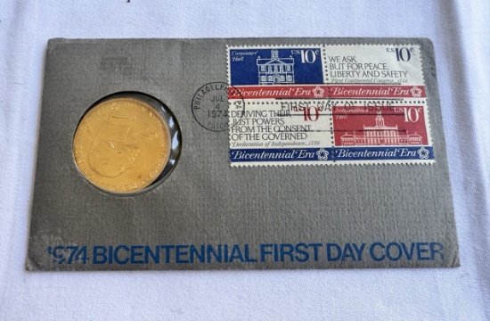 1974 John Adams Bicentennial 1st Day Cover Commemorative Medal & Stamps