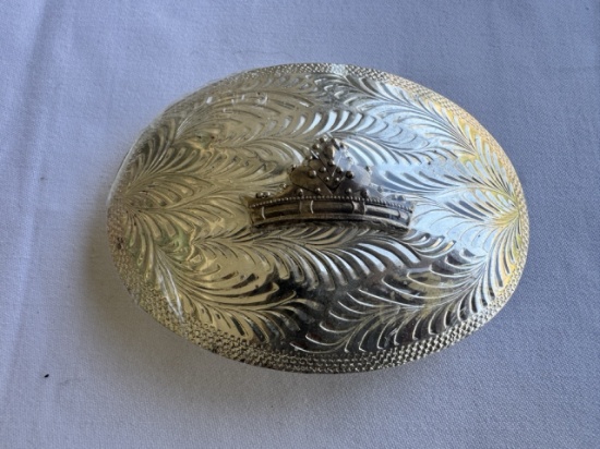 New Vintage Crumrine USA Silversmith Collection Silver Plate Oval Belt Buckle