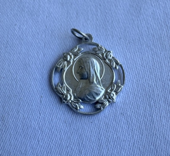 Antique Aluminum Religious Pendant – Our Lady of Lourdes