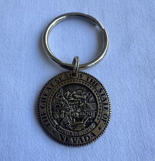 Vintage Great Seal of the State of Nevada Pewter Keychain