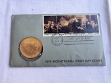 1976 Bicentennial First Day Cover Commemorative Thomas Jefferson Medal & Stamps