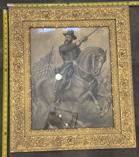 Vintage Portrait of General Benjamin Harrison in Ornate Gold-Tone Floral Frame 24x27.5