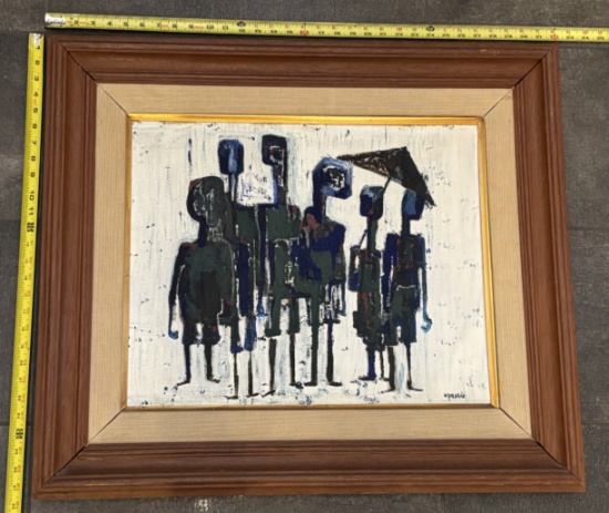 Signed Abstract Painting in Wooden Frame – Wall Decor 32x27.5