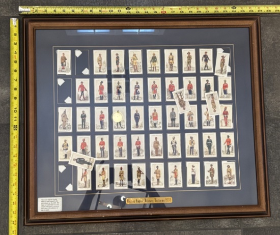 Framed 1938 British Empire Military Uniforms Cigarette Card Set – Vintage Collectible Display