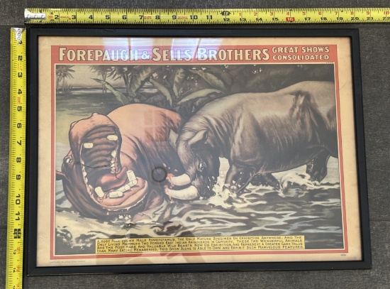 Framed Original 1960 Circus Poster – Forepaugh & Sells Brothers - Vintage Wall Art 20x14.5