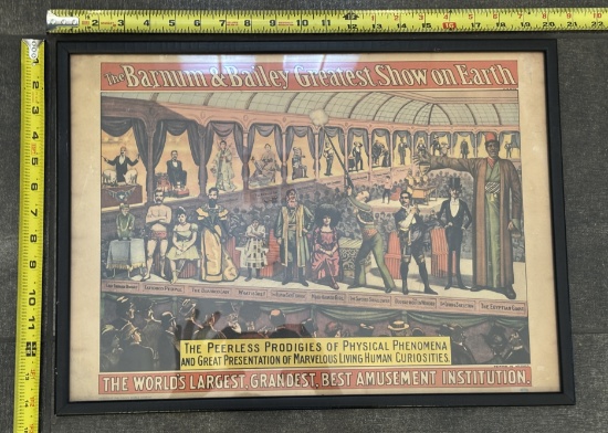 Vintage Framed Poster – Barnum & Bailey Greatest Show on Earth – Circus Advertising 20x14.5