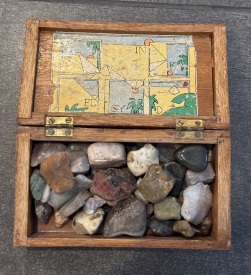 Small Wood Chest with Rock Collection