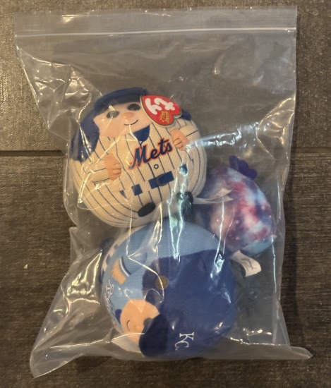 Ty Beanie Ballz Plush – New York Mets & Kansas City Royals MLB Baseball – Rare Collectible Set