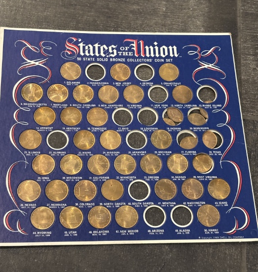 50 States of the Union Solid Bronze Collector’s Coin Set – Incomplete Set