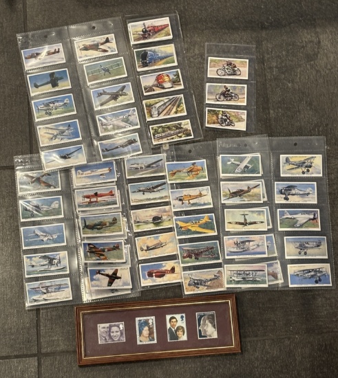 Vintage 1938 RAF Cigarette Card Set  and Framed UK Stamp Collection